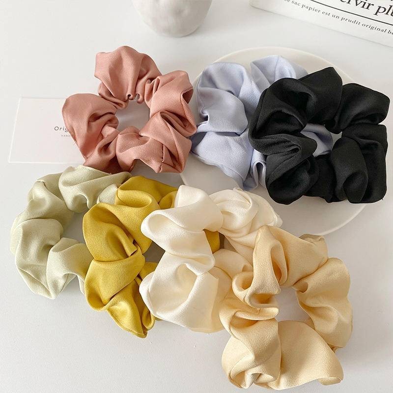 สไตล์เกาหลีผูกผมขนาดใหญ่ Scrunchy แหวน High-End ซาตินผม Tie เกาหลีสีทึบผ้าโฮมเมด ins ไขมัน Scrunchy หัว