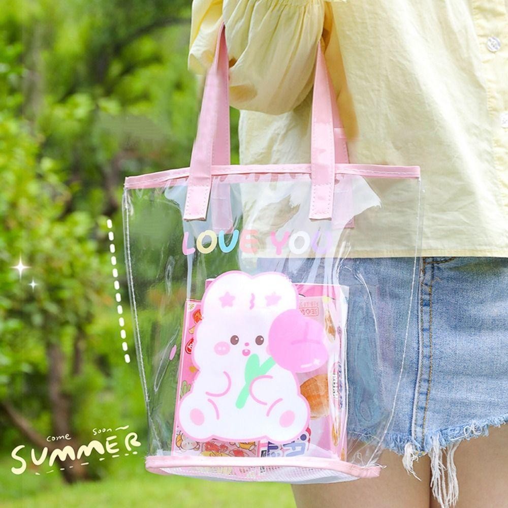 HOBBYIN กระเป๋าช้อปปิ้ง HOBBYIN Totes, กระเป๋าถือ PVC ความจุขนาดใหญ่, กระเป๋าสะพายข้าง Organiser กันน้ํา