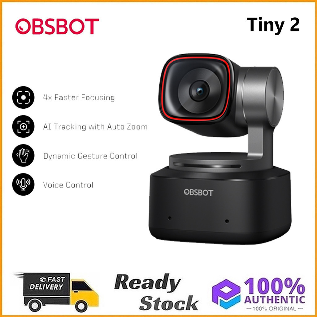 Obsbot Tiny 2 4K AI-Powered PTZ Webcam พร้อม USB Type C - รองรับ Windows, PC, แล็ปท็อป, Mac OS Macbo