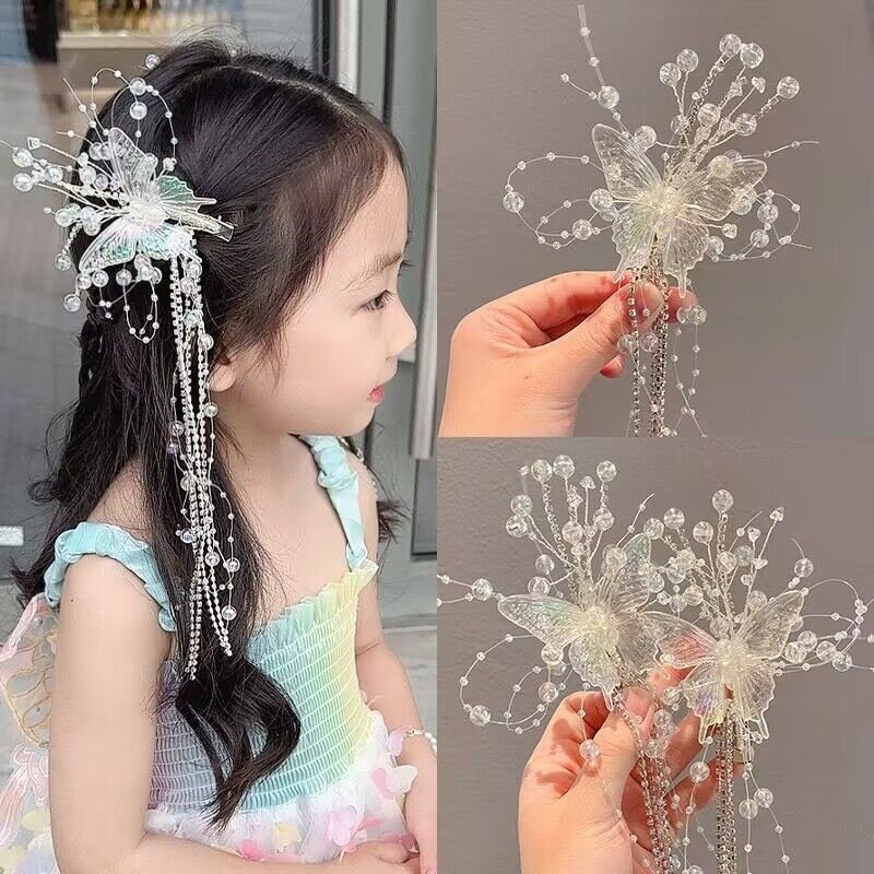 ใหม ่ Rhinestone ผีเสื ้ อคลิปผมสาวน ้ อย High-end พู ่ Hairpin Headdress
