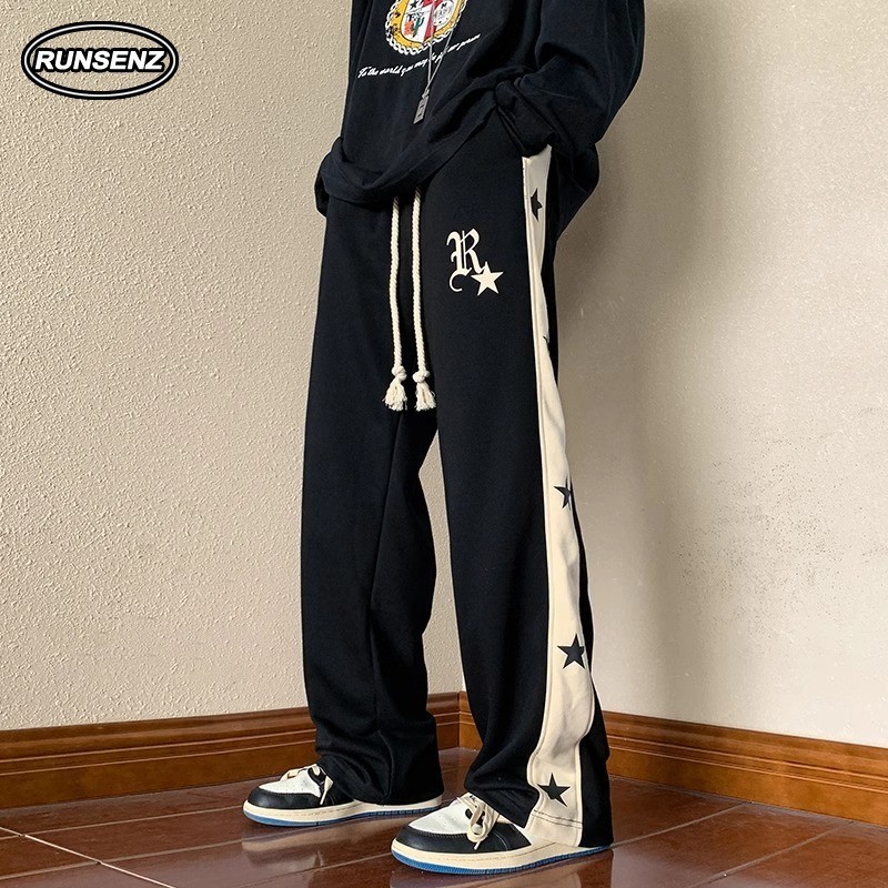 M-8xl สไตล ์ เกาหลีลายกางเกงขายาวผู ้ ชายขนาดบวกกางเกงขาตรงหลวม