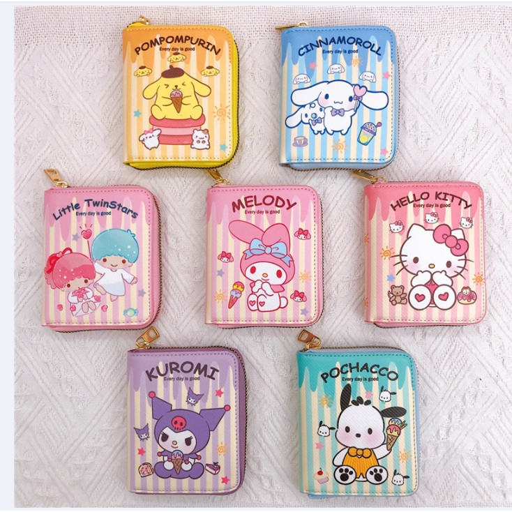 พร้อมส่ง กระเป๋าสตางค์ใบสั้น ลายการ์ตูน ขนาดพกพา ช่องซิป #BAG029