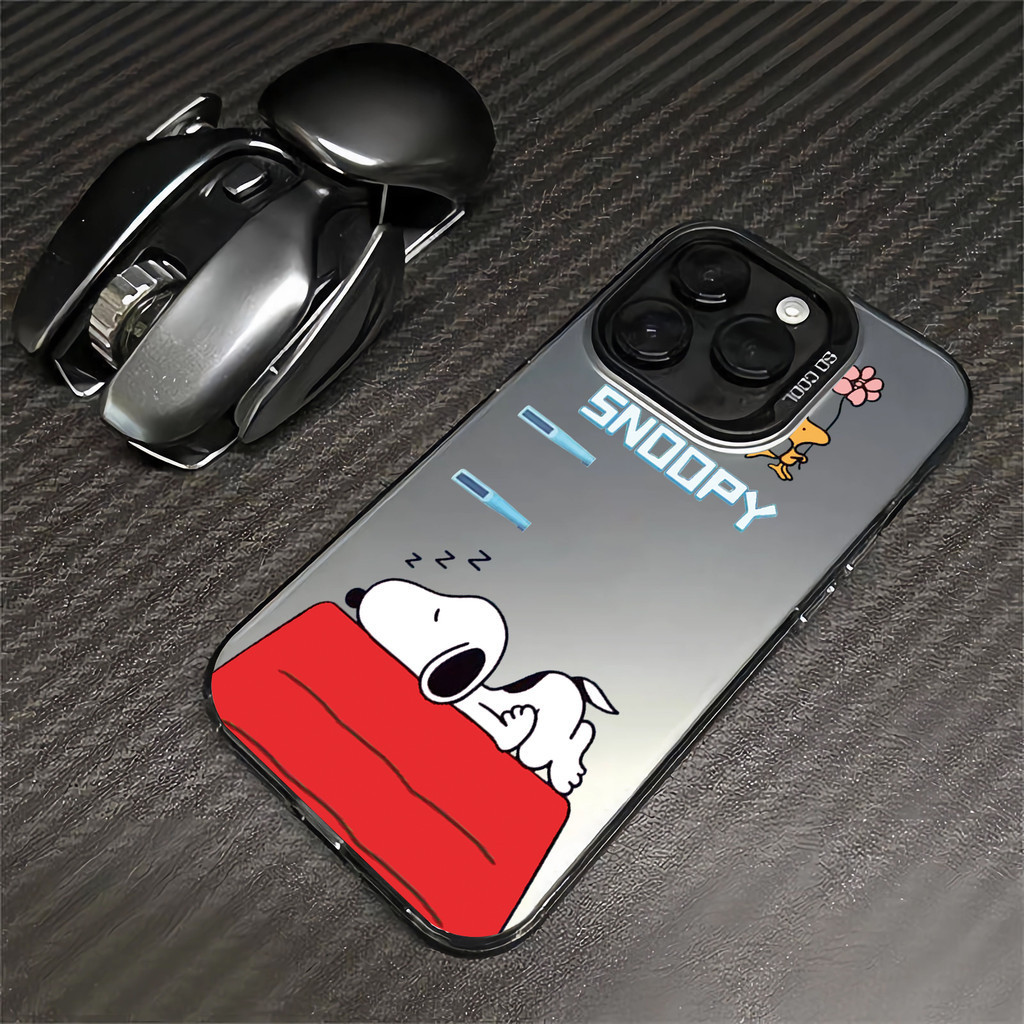 Hard IMD สําหรับ iphone 11 pro max 15 14 13 12 7 8 Plus X XR XSMax น่ารักการ์ตูน Sleeping Snoopy เลนส์กรอบกันกระแทก