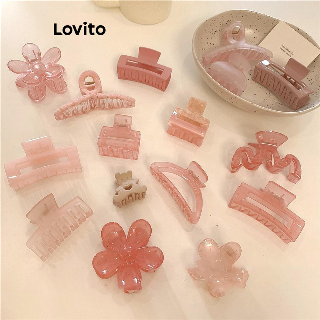 Lovito กิ๊บหนีบผมผู้หญิง โทนเจลลี่ ลายหมี ดอกไม้ แนวหวาน สไตล์ลำลอง LFA20306