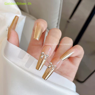 GoldenSilver 10pcs Bow Nail Art Ch 3D ญี่ปุ่น Bow Tie เครื่องประดับเล็บ Rhinestone ตกแต่ง DIY อุปกรณ์เสริม TH