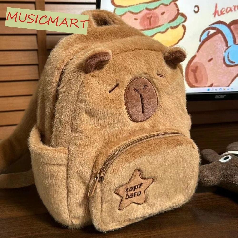 Musicmart กระเป๋าเป้สะพายหลังตุ๊กตา Capybara ความจุขนาดใหญ่ความจุขนาดใหญ่ Capybara กระเป๋าสะพายข้าง,ของขวัญคริสต์มาสแฟชั่นสัตว์น่ารักการ์ตูน Capybara กระเป๋าตุ๊กตาหญิงเลดี้สาว