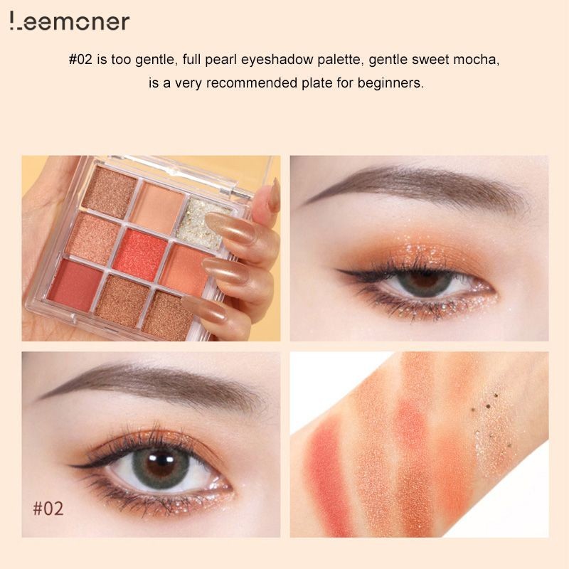 【Lemon】อายแชโดว์พาเลท เก้าสี เนื้อแมท ประกายชิมเมอร์ สีสวย ติดทน กันน้ำ แบบพกพา 9สี-LN
