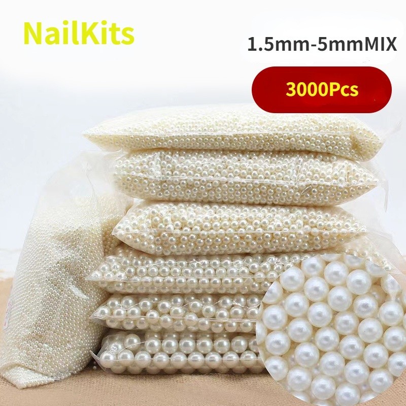 3,000 ชิ ้ น/สามมิติไม ่ มีรูพรุนมุก 1.5 มม.-5 มม.อุปกรณ ์ แต ่ งเล ็ บสีเบจหลายรุ ่ นผสม
