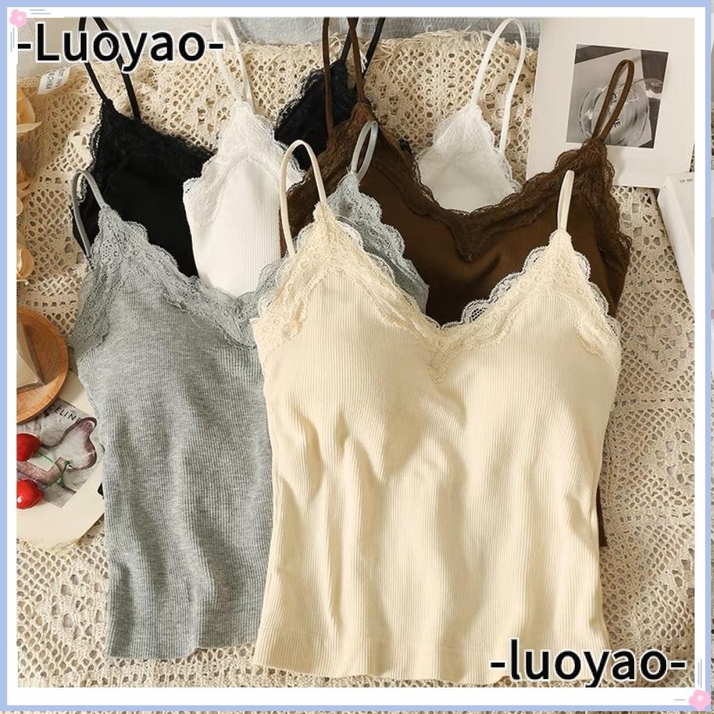 Luoyao ลูกไม ้ Camisole, Strap Bra Breathable ฤดูร ้ อน Top, Comfort สไตล ์ สีทึบ Wire-Free Crop Top