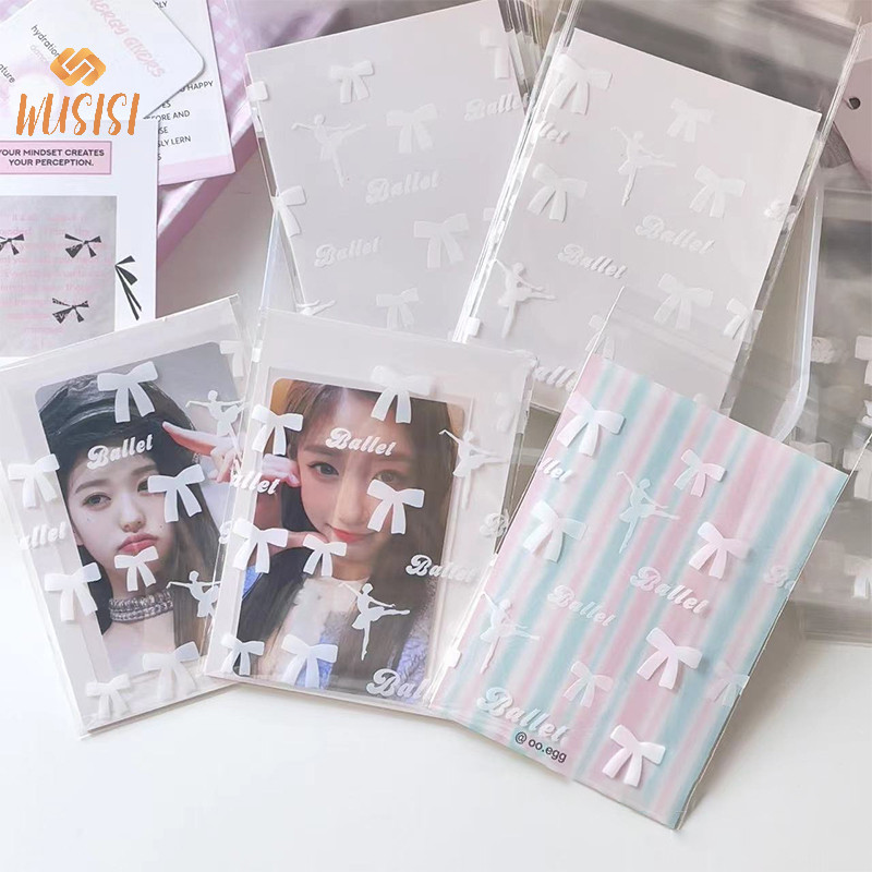 [WISI] 50 ชิ้น INS สไตล์บัลเล่ต์ Photocard Protector Kpop Bowknot พิมพ์ Self-กาว Opp กระเป๋าการ์ดของขวัญบรรจุภัณฑ์ถุงปิดผนึกด้วยตนเองใหม่