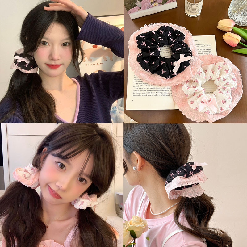 2 สีลูกไม้ bowknot ผมผูกเชือกผม Scrunchies ยางผมหางม้าเครื่องประดับผม