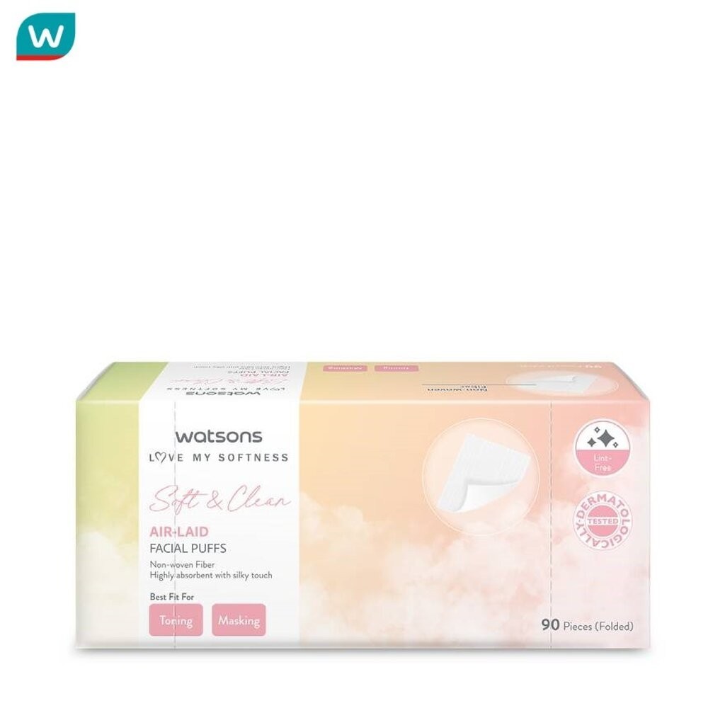 Watsons วัตสัน แอร์-เลด เฟเชียล พัฟฟ์ส แผ่นเช็ดหน้า 90 แผ่น.