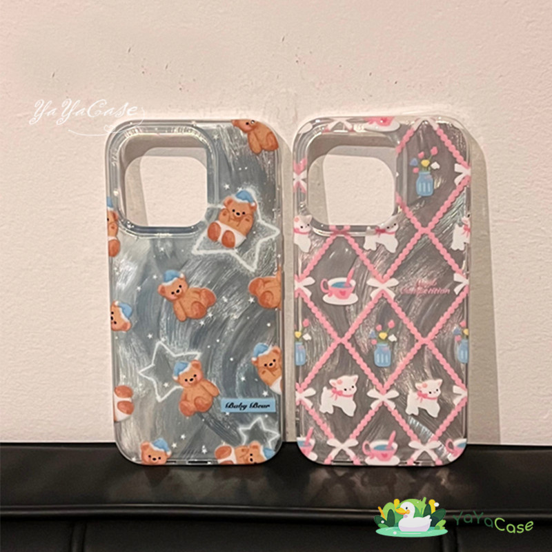 สำหรับ iPhone11 13 CASE For เคสไอโฟน15 14 12 Pro Max X XR XS MAX 7 8 14 15 Plus Cute Bearรุ่น ขั้นสูงโฮโลแกรม3D เงินเคส