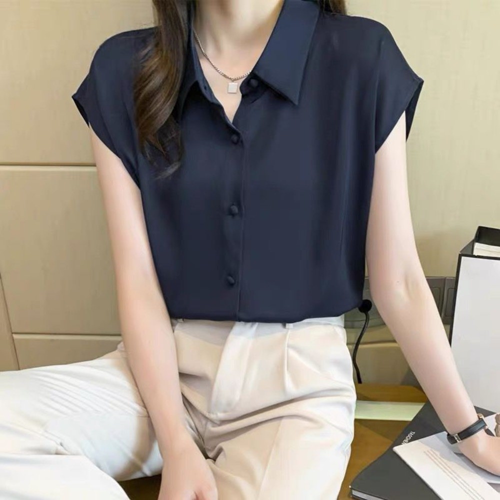 เสื้อเชิ้ต เสื้อเชิ้ตผู้หญิง ดีไซน์ Niche Simple All-Match ฤดูร้อนสไตล์ใหม่อารมณ์ Slimmer ดูชีฟองแขนสั้นเสื้อเชิ้ตมืออาชีพสไตล์บาง