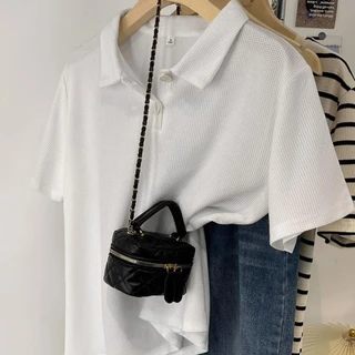ส่งจากกรุงเทพฯ Solovely M-2XL เสอื้ผา้ผหู้ญง สไตล์เกาหลี ผ้าวาฟเฟิล เสอ ธรรมดา แขนสั้น เสื้อยืด หลวม เสื้อโปโล