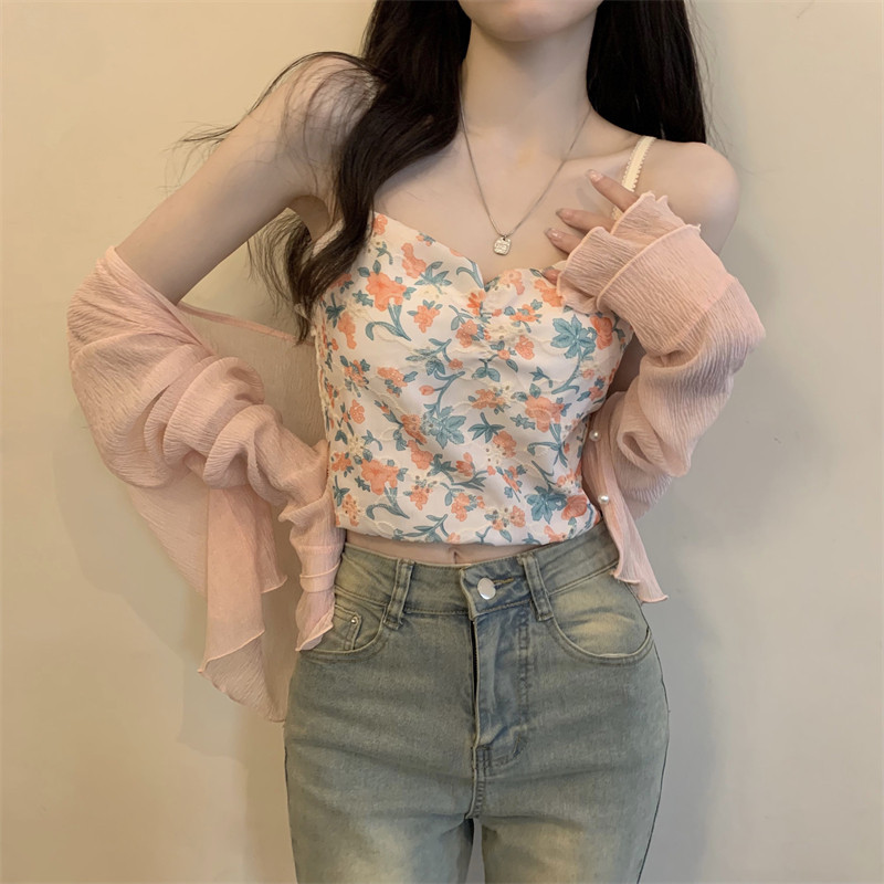 DoDo⭐️เสื้อสายเดี่ยวลายดอกไม้เต็มตัว ดีเทลด้านหลังลูกไม้พร้อมเสื้อคลุมเก๋ๆผ้าบางสวมใส่สบาย(8K67) - รูปที่ 4