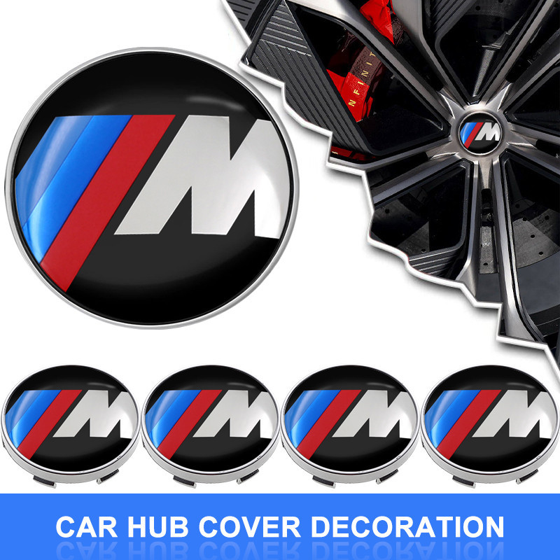 4PCS 56 มม./60 มม.ฝาครอบขอบรถDecalยางศูนย์Hub Capสติกเกอร์สัญลักษณ์DecalสําหรับBMW M E34 E36 E60 E90