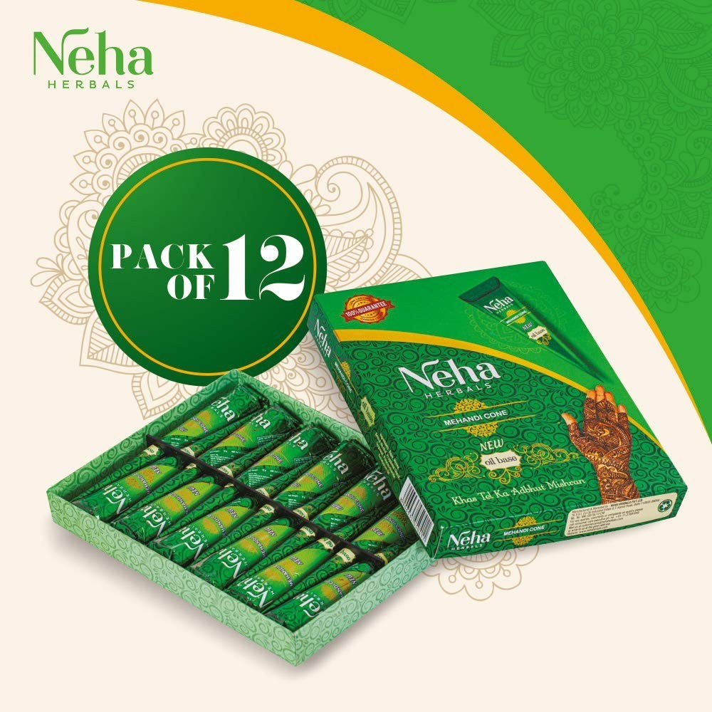 Neha Henna tattoo 12 Cone สีเพ้นท์ตามร่างกาย อยู่บนผิวได้ 5-7 วัน.