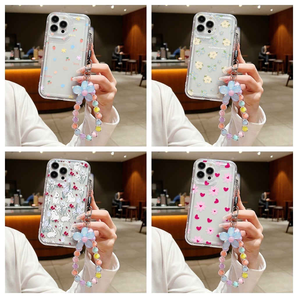 Flower พร้อมสายโซ่ เคสใส For Xiaomi Redmi 13C 12C 10C Note 12 13 9 10 11 8 Pro 9S 10S 11S Poco X6 X3 M5 M4 M3 Mi 11 Lite
