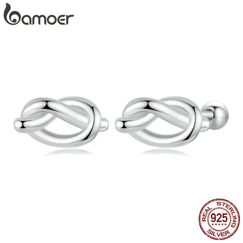 Bamoer 925 Sterling Sliver ต ่ างหู Knot Design เครื ่ องประดับของขวัญสําหรับผู ้ หญิง