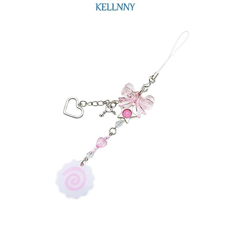 Kelln แฟชั ่ นผีเสื ้ อปลาเค ้ กโทรศัพท ์ จี ้ โทรศัพท ์ มือถือ Charm พวงกุญแจน ่ ารักอะคริลิคพวงกุญแจลูกปัด Acces