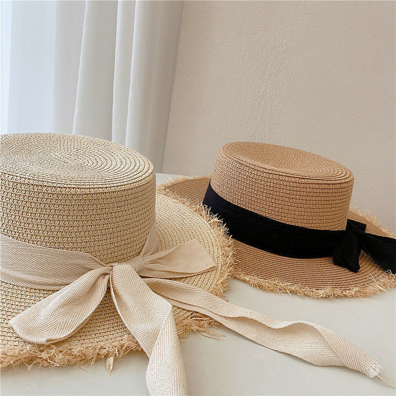 YJ Lafite straw hat for women, summer beach flat top sun protection hat, beach fisherman hat, beach 