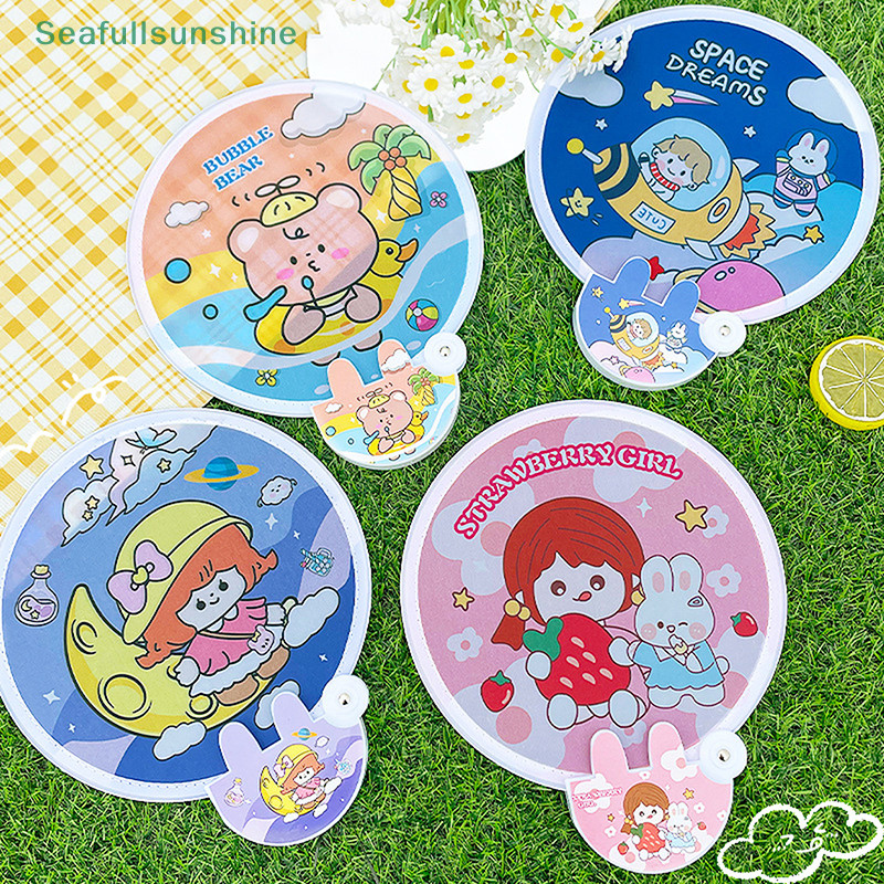 Seaf > 1 ชิ ้ นน ่ ารักพับกลุ ่ มพัดลมสาวหัวใจพัดลมพับแบบพกพานักเรียนกลางแจ ้ งผ ้ าแบบพกพาใบหน ้ ามินิพัดลมกลมได ้ ดี