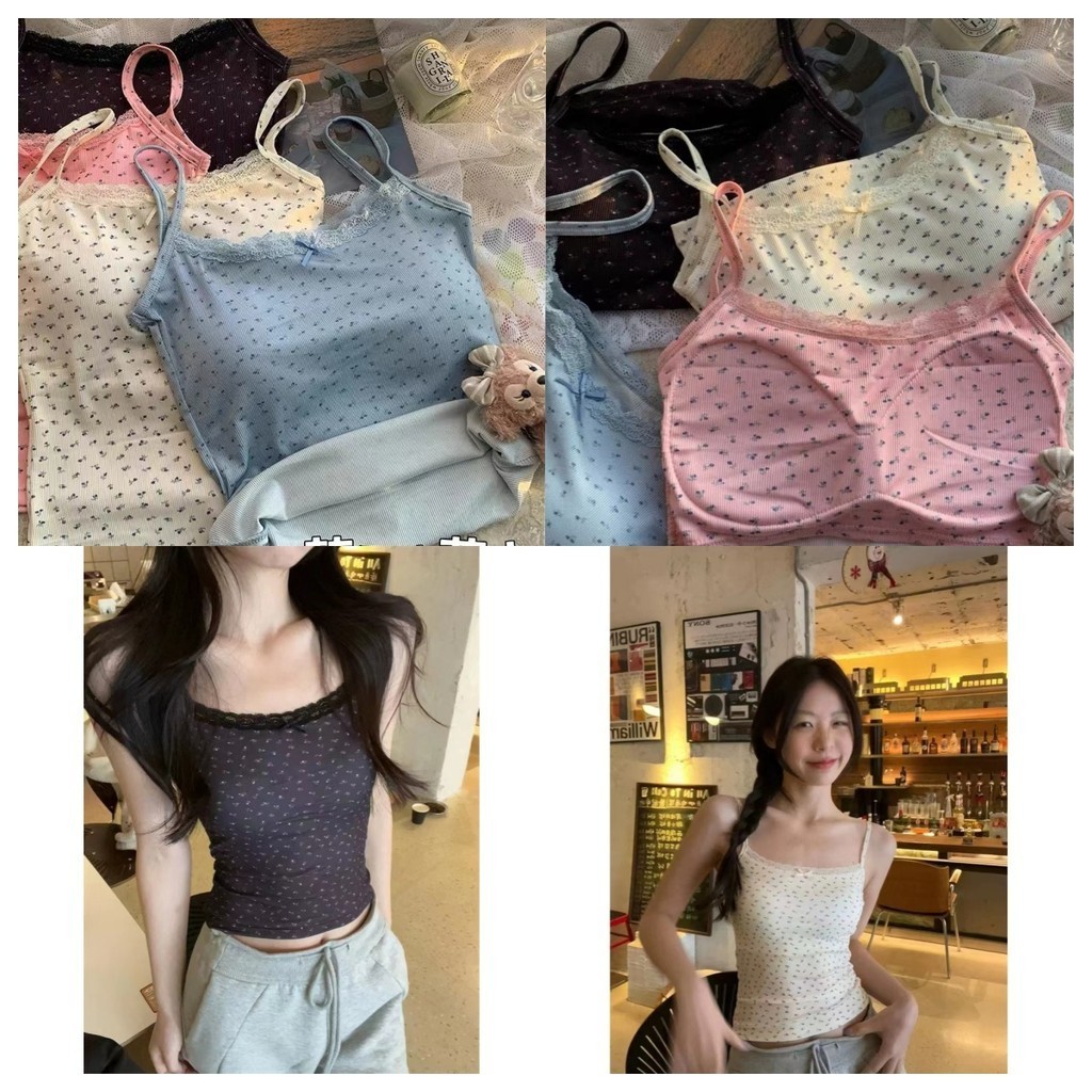 Glassy Sky พร้อมส่ง เสื้อสายเดี่ยว มีฟองน้ำ ลายน่ารักทั้งตัว สีพาสเทล เสื้อกล้ามผู้หญิง (FY9094) -H