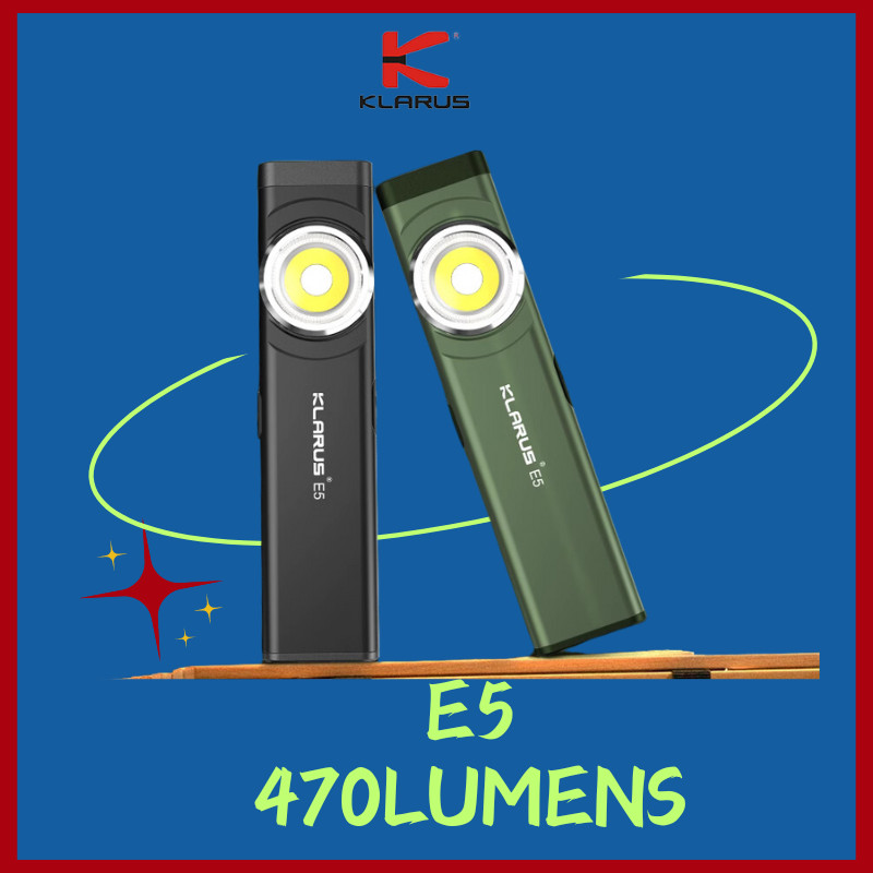 Klarus E5 ไฟฉาย COB แม่เหล็ก 470 ลูเมนส์ 8 โหมด USB C ชาร์จ
