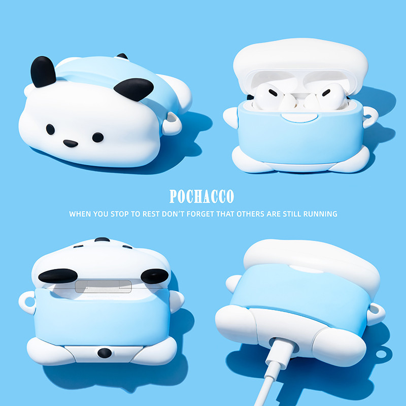 เคส Pochacco น ่ ารักสําหรับ AirPods1/2/3/Pro/Pro2 เคสซิลิโคนอ ่ อนนุ ่ มพร ้ อมคาราบิเนอร ์