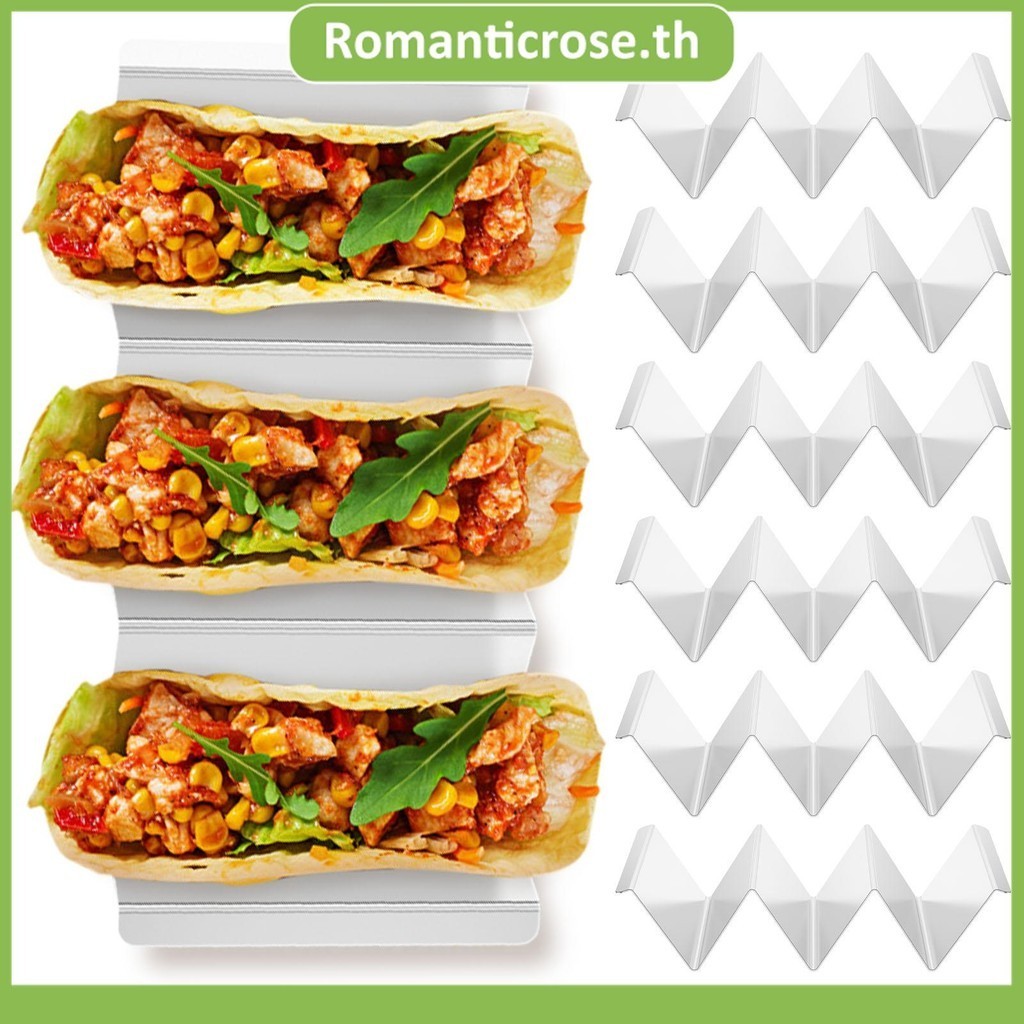 6 ชิ้น Taco ผู้ถือ 430 สแตนเลส Taco Stand Rack สองด้านใช้ Taco Holder Stand ถือสูงสุด 3 Tacos มัลติฟ