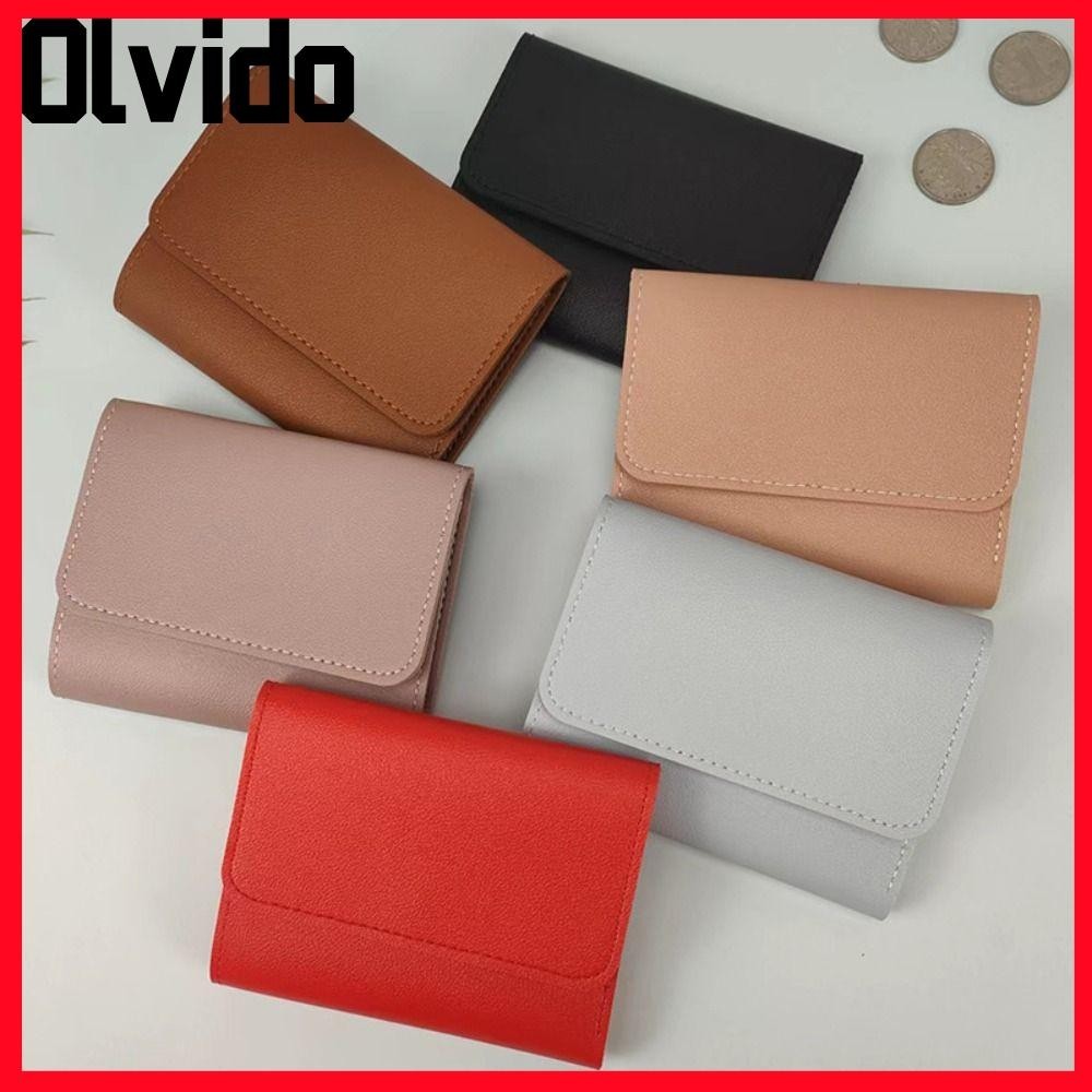 Olvido Girl Credit Card Holder, Solid Color Triple Fold Small Coin Purse, PU Leather Ultra-thin Short Purses
