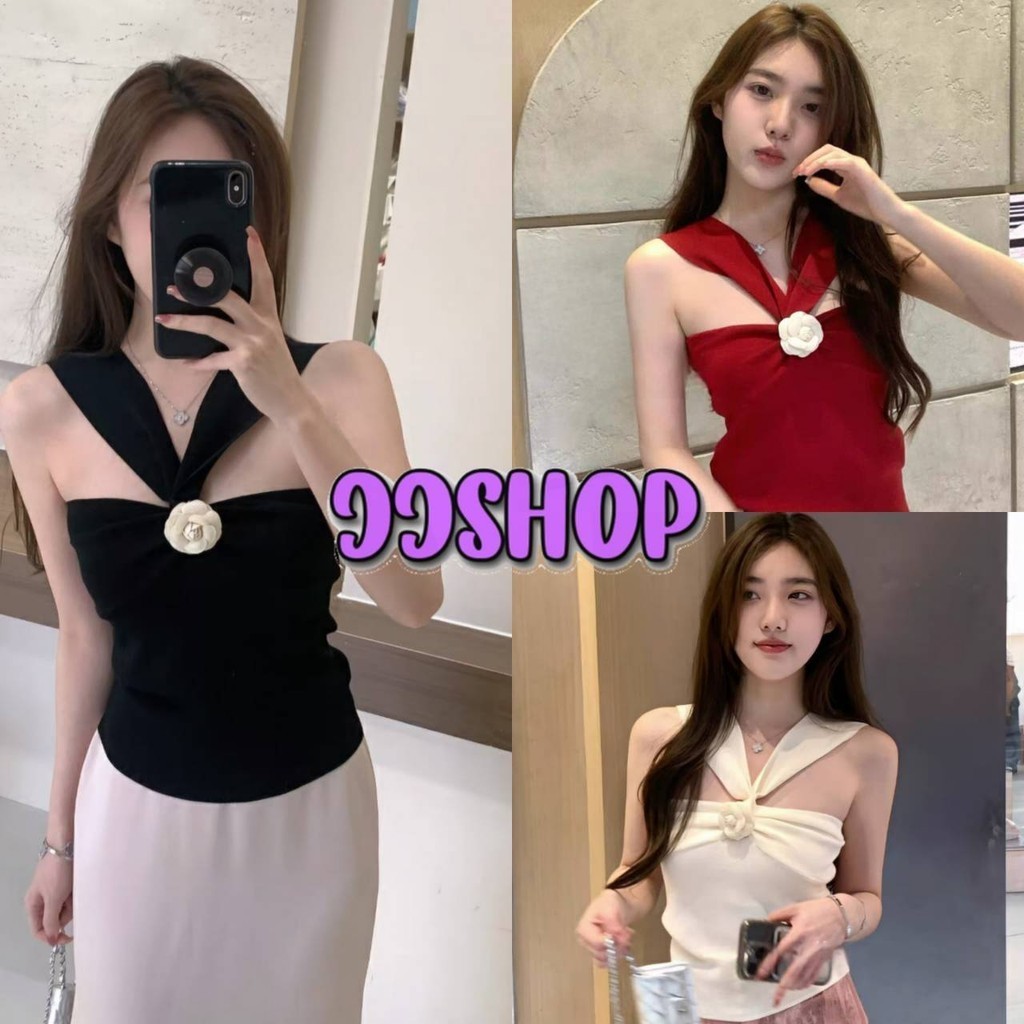 JJ Shop​ ​พร้อมส่ง เสื้อกล้ามไหมพรมสไตลเกาหลี แถมเข็มกัดดอกไม้ ดีเทลแฟชั่นเก๋ๆ ยืดกำลังดี "31072"