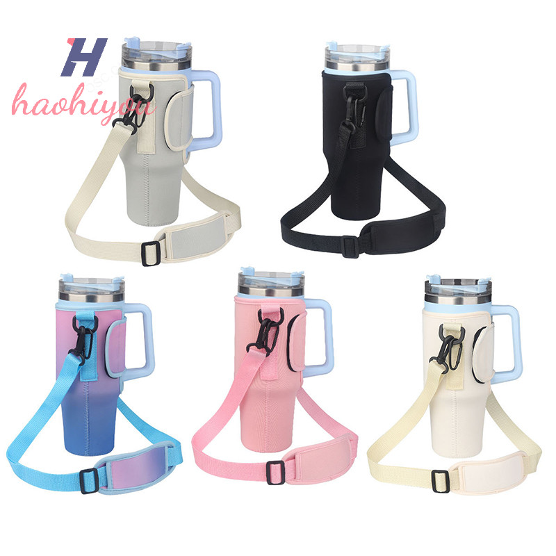 <haohiyou> กระเป๋าใส่ขวดน้ําเข้ากันได้กับแก้วน้ําขนาด 40 ออนซ์พร้อมที่จับ, ที่ใส่ขวดน้ําพร้อมสายสะพายไหล่ปรับได้ Nice