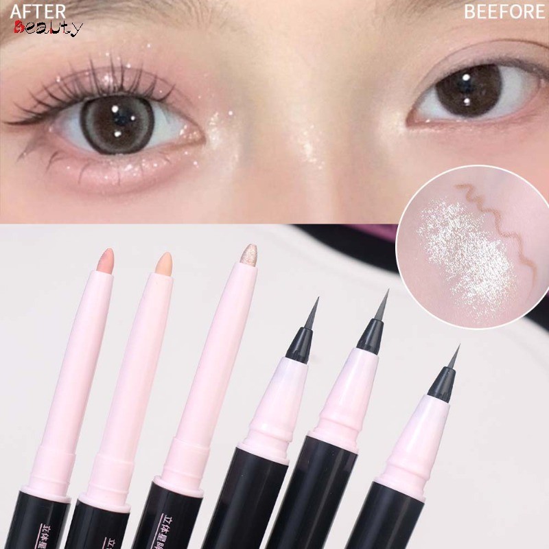 Creative Double Headed Lying Silkworm ปากกากันน้ํา 3D Star Eye Smudge ดินสอ Glitter Diamond Eyeliner เครื่องสําอางหญิง