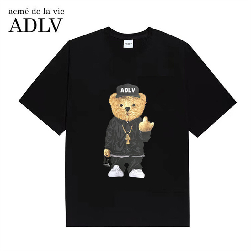 เสื้อยืดแขนสั้นมือพิมพ์ลายหมี กีฬาลำลอง สไตล์ STREET TREND สำหรับทุกไซส์ UNISEX PLUS SIZE