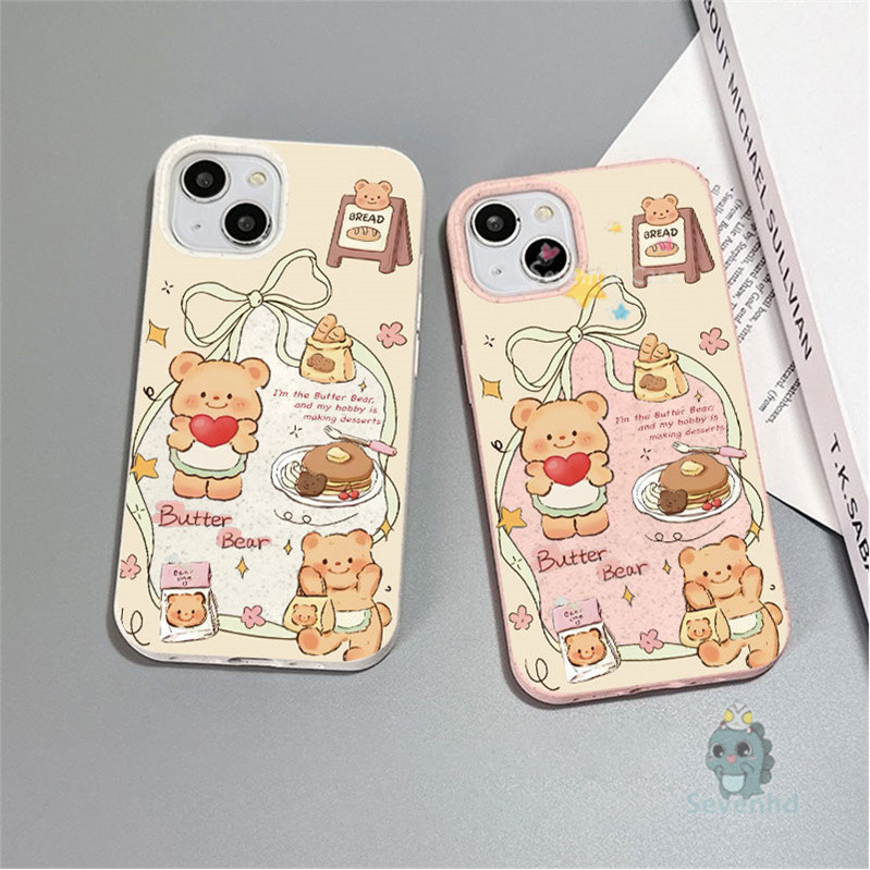 ใช้งานร่วมกับสําหรับiphone 15 14 13 12 11 Pro Max X XR Xs Max 8 7 6 6s Plus SE 2020 Frosting Degradationเคสโทรศัพท์คู่น่ารักเนยหมีกันกระแทกSoft TPUปกหลัง