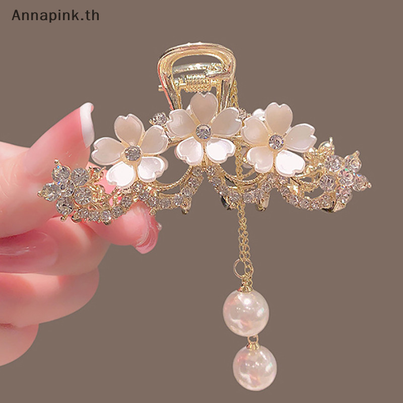 Annapink.th Elegant -encrusted Pearl Jasmine Flower sel Claw Clip Metal Female On The Back Of The EN