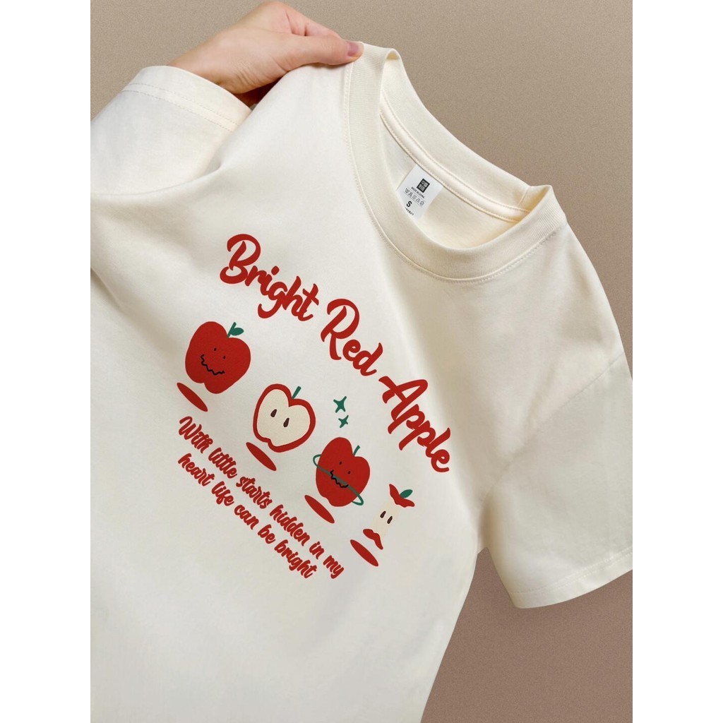 พร้อมส่ง🚀เสื้อ พร้อมส่ง เสื้อยืดแขนสั้น คอกลม โอเวอร์ไซซ์ สไตล์เกาหลี แฟชั่นสําหรับผู้ชาย และผู้หญิงลายแอปเปิ้ล