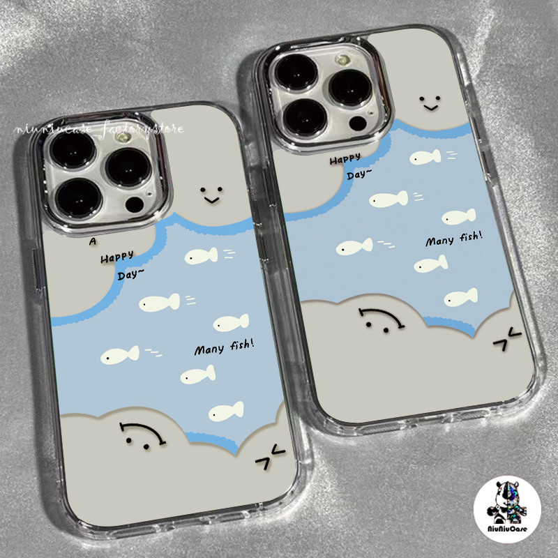 ปลาสีน้ำเงิน เคสไอโฟน11 14 13 For iPhone 11 13 12 14 15 Pro Max X XS 7 8 Plus XR เคส รูปแบบโปร่งใส ซิลิโคนนุ่มกันกระแทก
