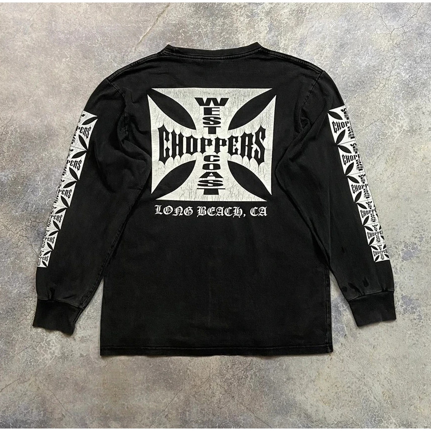 West Coast Choppers West Coast Radio American Retro Pure Cotton พิมพ์เสื้อยืดแขนยาววินเทจ