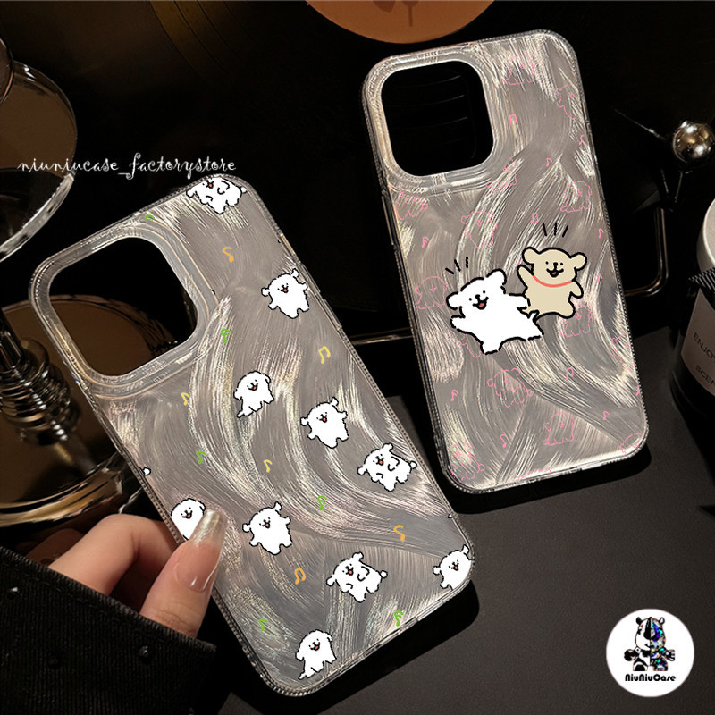 For iPhone 11 13 เคส Line Dog Feather Laser Case For iPhone 11 12 13 14 15 Pro X XR XS MAX 7 8 Plus SE Soft เคสโทรศัพท์