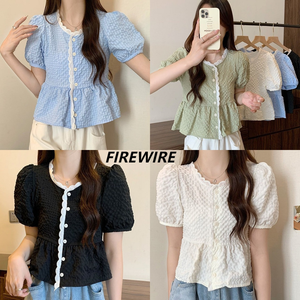Firewire🔥พร้อมส่ง🔥 เสื้อไหมพรมเกาหลีแขนสั้น✨ ครอปเท่สไตล์เกิร์ลครัช!  (60109)
