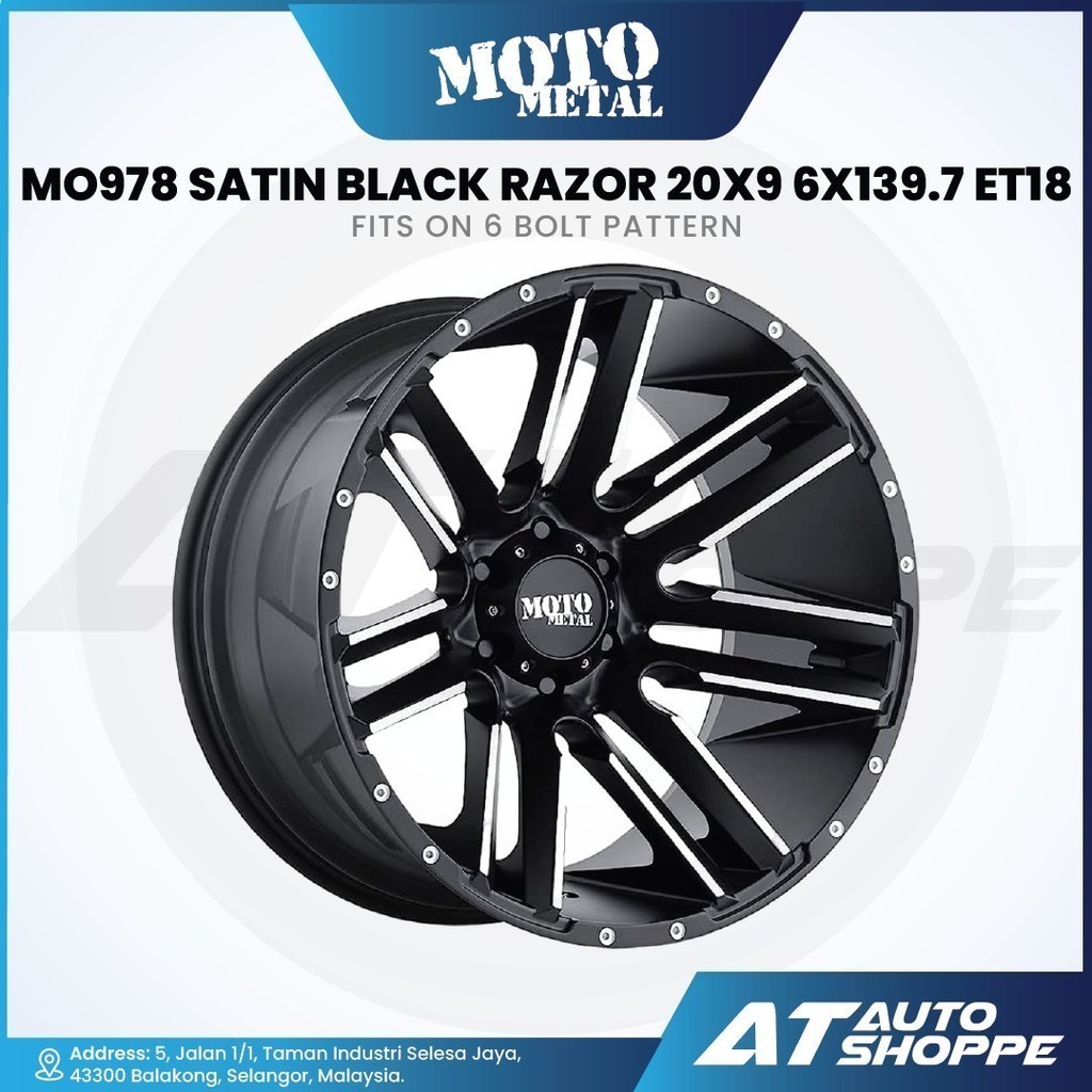 Moto Metal MO978 - มีดโกนสีดําซาติน 20x9 ET18 6x139.7 (1 ชิ้น)