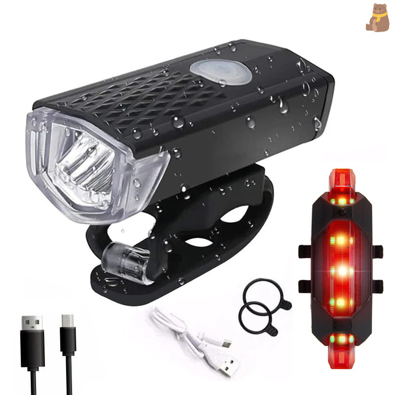 [TA] ไฟจักรยานจักรยาน USB LED ชุดแบบชาร์จไฟได้ MTB จักรยานเสือหมอบด้านหน้าด้านหลังไฟหน้าไฟฉายขี่จักรยานอุปกรณ์เสริม TH
