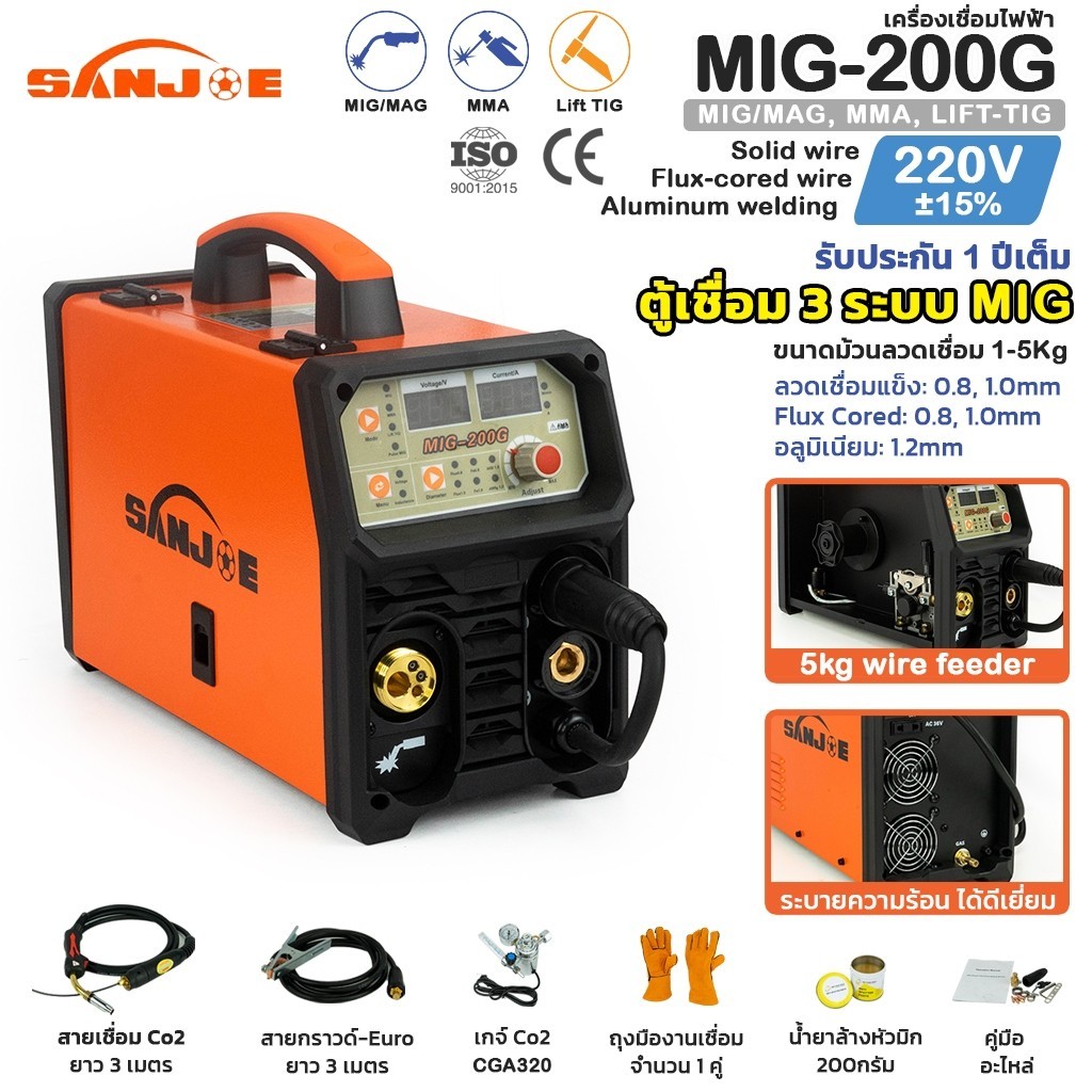 SANJOE ตู้เชื่อม MIG 200G (220V) เครื่องเชื่อมไฟฟ้า เครื่องเชื่อมมิก ตู้เชื่อมมิก ตู้เชื่อมซีโอทู