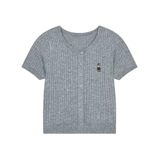 Gakki เสื้อยืดแขนสั้นปักหมี เสื้อสเวตเตอร์แขนสั้นผู้หญิง พร้อมส่ง 72056#