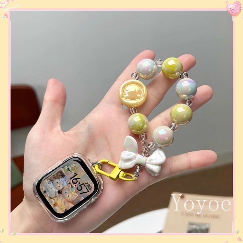น่ารักสีสัน Key Chain Band สําหรับ Apple Watch Ultra 2 49 มม.45/41 44 มม.40/42/38 มม.สําหรับ iwatch 9 8 7 6 SE 5 4 3 2 pearl Beaded สร้อยข้อมือ