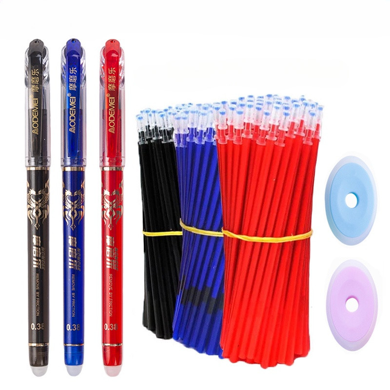 2 ปากกา + 10 รีฟิล + 1Eraser ชุด 0.38 มม.ปากกาเจลลบได้สีฟ้าสีดําสีแดงชุดหมึกนักเรียนเขียนเครื่องเขียนสําหรับโรงเรียนสํานักงาน 85 ชิ้น/ชุ