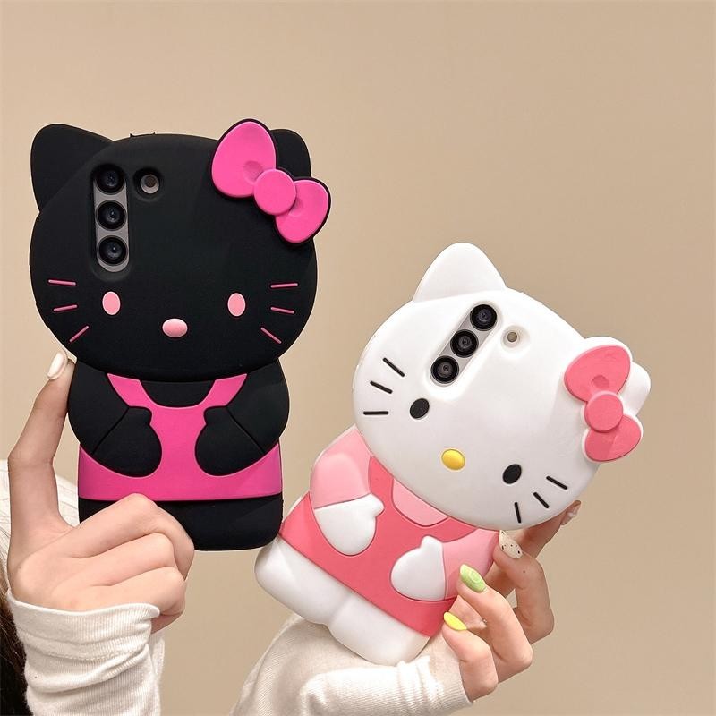 Sanrio Hello Kitty การ์ตูน 3D โบว์เคสโทรศัพท์สําหรับ Samsung Galaxy S24 Ultra S23 Plus S22 S21 S20 FE Y2K Anti Fall ฝาครอบซิลิโคนอ่อนนุ่ม
